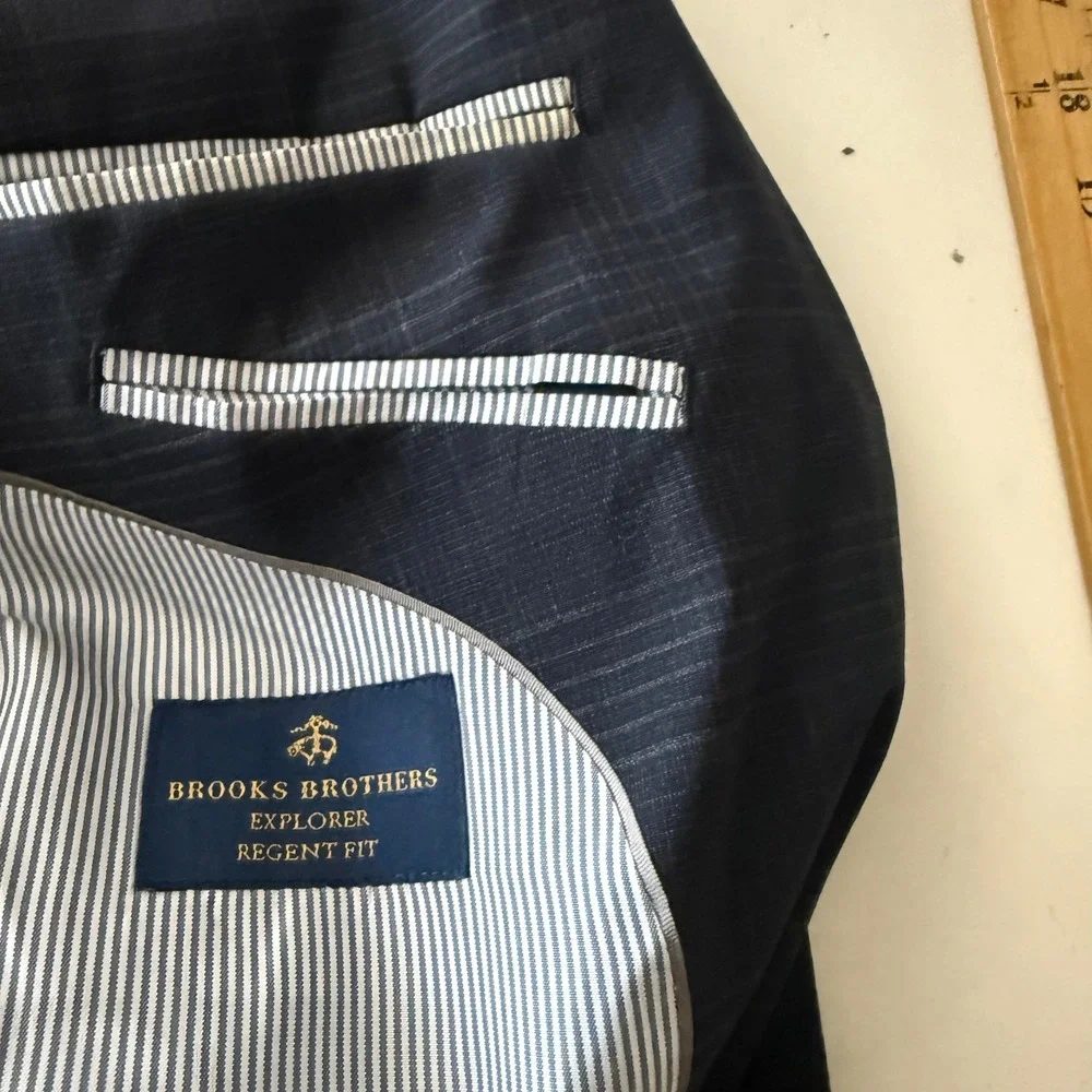 Brooks Brothers Explorer Regent Fit Blazer 46R Navy Blue Glen Plaid Wool Blend